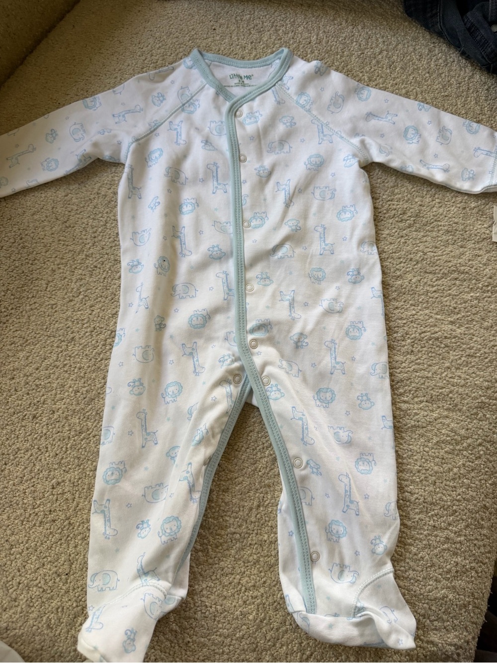 Little Me White and Light Blue Safari Footed One-Piece